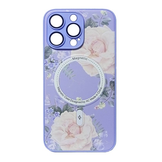 Flower Design Magnetic Case for Apple iPhone 15 Pro Max Purple Flower Design Magnetic Case for Apple iPhone 15 Pro Max Purple